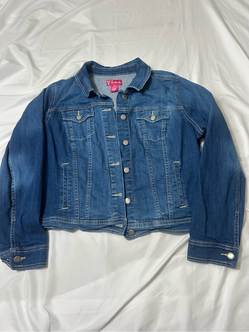7 Tradition Women’s Blue  Jean Jacket 1X Curvy Plus Denim Classic Trucker